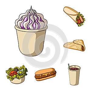 Fast food cartoon icons in set collection for design.Food from semi-finished products vector symbol stock web