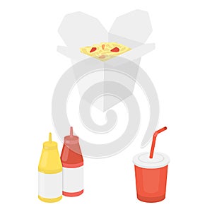 Fast food cartoon icons in set collection for design.Food from semi-finished products vector symbol stock web