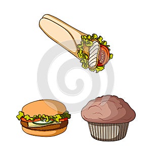 Fast food cartoon icons in set collection for design.Food from semi-finished products vector symbol stock web