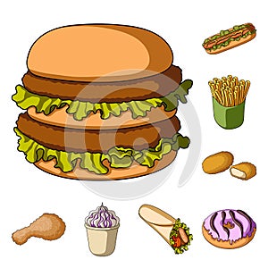 Fast food cartoon icons in set collection for design.Food from semi-finished products vector symbol stock web