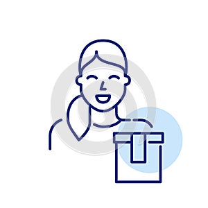 Fast food chain worker with take away paper bag. Pixel perfect icon