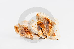 Fast food. Chicken fillets fried until half cooked, semi-finished product on a white background. Quick cooking at home