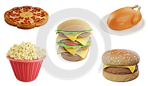 Fast food clipart element ,3D render junk food concept icon set