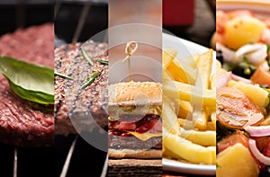 Fast Food Collage with Cheeseburger in center