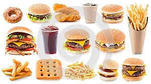 Fast food collection isolated on white background. Ai Generative
