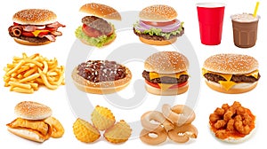 Fast food collection isolated on white background. Ai Generative