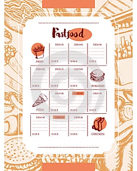 Fast food - color hand drawn vintage template menu