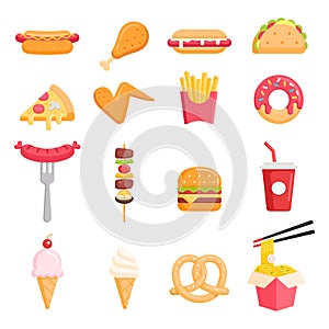 Fast food color icons vector illustrations