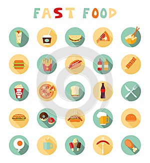 Fast food colorful flat design icons set