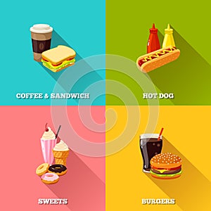 Fast food colorful flat design set. Vector illustration, eps10.