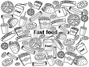 Fast food colorless set vector illustration