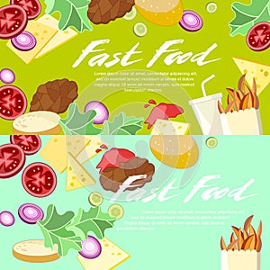 Fast Food Concept Banner flat style. Vector