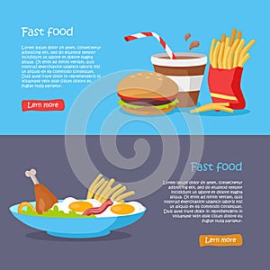 Fast Food Concept Flat Style Vector Web Banners