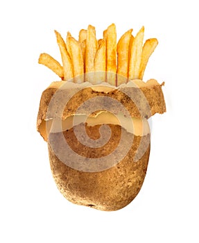 Fast food conzept Peeled potato and french fries photo