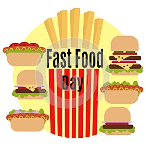 Fast Food Day, idea for poster, banner, flyer, postcard or menu decoration