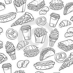 Fast Food decorative seamless pattern.