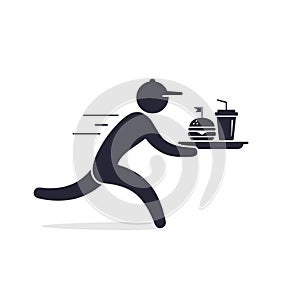 Fast food delivery icon, running Waiter Holding a Tray of Fast Food illustration