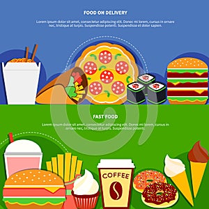 Fast Food Delivery Service Flat Banners