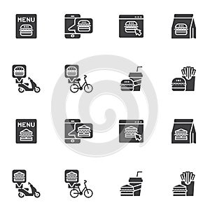 Fast food delivery vector icons set