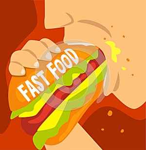 Fast food dependence, bad habit and addiction of modern society vector Illustration