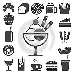 Fast food and dessert icon set.