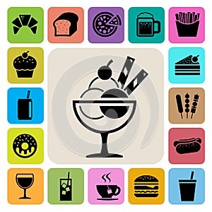 Fast food and dessert icon set photo