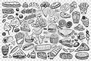 Fast food doodle set collection