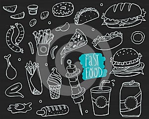 Fast Food Doodles Hand Drawn Sketchy Vector Symbols