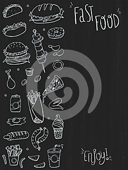 Fast Food Doodles Hand Drawn Sketchy Vector Symbols