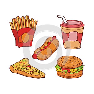 Fast food doodles vector illustration