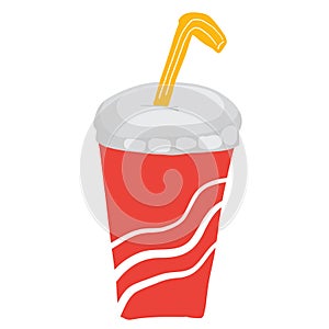 Fast food drink cup with straw, flat vector illustration