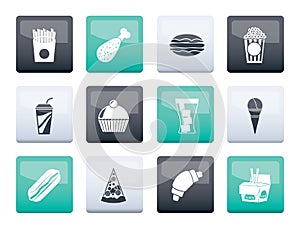 Fast food and drink icons over color background