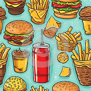 Tile - Fast Food Figures (#1) 1x1 Single. Illustration. Generative AI (Real 300 DPI)