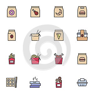 Fast food filled outline icons set