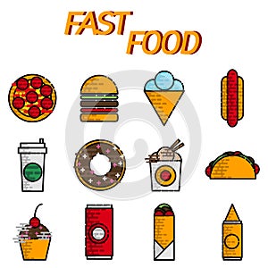 Fast food flat icon set
