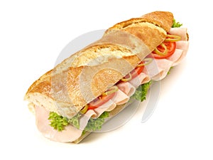 Fast Food - French Baguette with Ham and Cheese