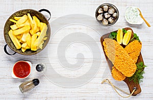 Fast Food French Fries with Cola and Baked Fish