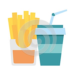 Fast food french fries and soda cup with straw