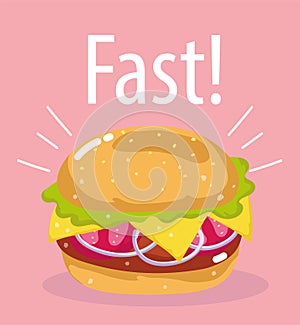 Fast food hamburger menu restaurant unhealthy, poster hand drawn lettering