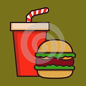 Fast Food Hamburger And Soda Drink