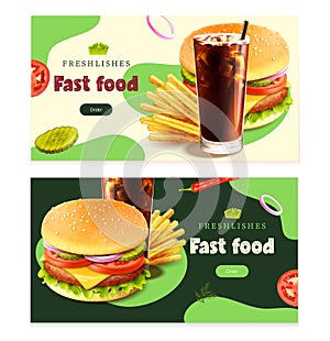 Fast Food Horizontal Banners Set