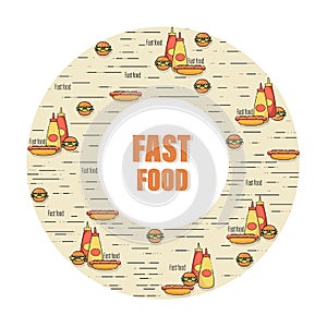 FAST FOOD. Hot Dog, burger, hamburger. Emblem. Linear symbol for poster, menu, advertising. Vector