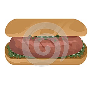 Fast food hot dog choripan chorizo sausage meat traditional sandwich