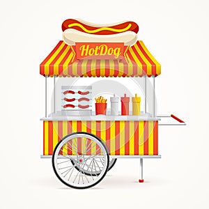 Fast Food Hot Dog Street Market Stall. Vector