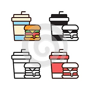 fast food icon in 4 style: flat, glyph, outline, duotone