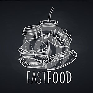 Fast food icon, chalkboard style,