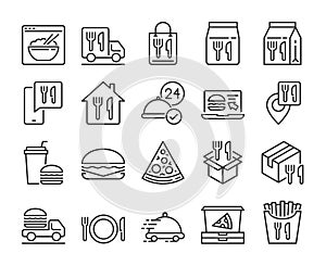 Fast food icon. Food delivery line icons set. Editable Stroke.