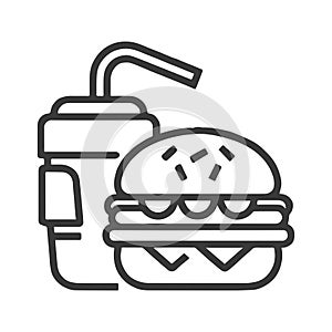 Fast food icon. Hamburger, french fries and soft drink glass, Symbols of street food