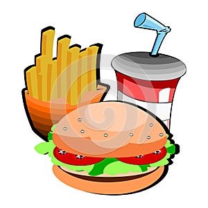 Fast food icon, hamburger and fries