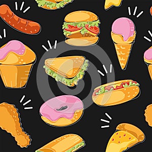 Fast food icon pattern Restaurant wallpaper Vector